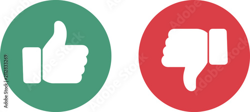 Konstfotografi Green thumbs up and red thumbs down  like dislike approval