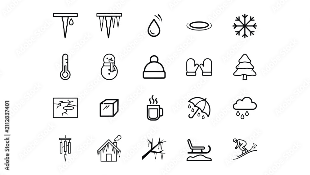 Fototapeta premium Collection of Winter Season and Snow Related Weather Icons with Transparent Background