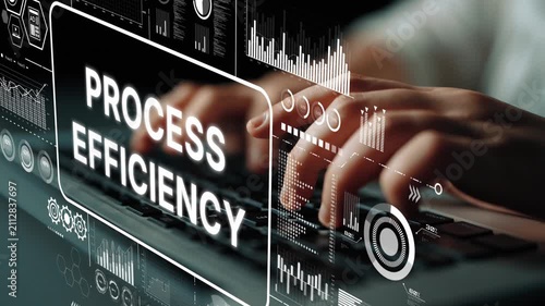Hands Typing on Keyboard with Data Visualization for Process Efficiency and Modern Technology Concepts in Business Analysis. Asymptotic smart data analytic.