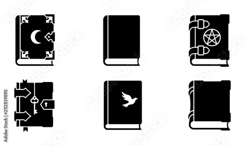 Fotografía Mystical Spellbook Icons, Magic Grimoire Vector Set, Ancient Tome Symbols, Occul