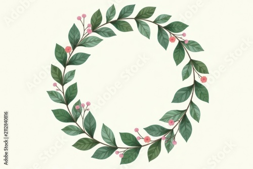 Elegant Floral Wreath Frame with Delicate Pink Blossoms and Lush Greenery for Design Projects