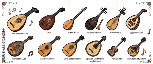 Collection of Stringed Musical Instruments Illustration
