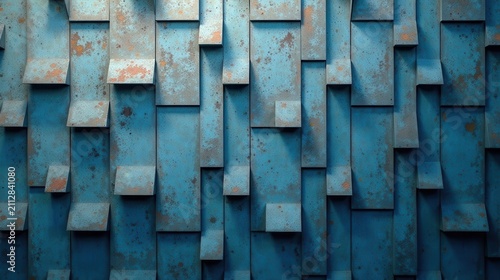 Abstract Teal Geometric Pattern with Distressed Texture and Subtle Shadows