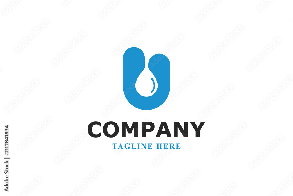 Fototapeta premium Modern Letter U Water Drop Logo Concept for Hydration and Beverage Business