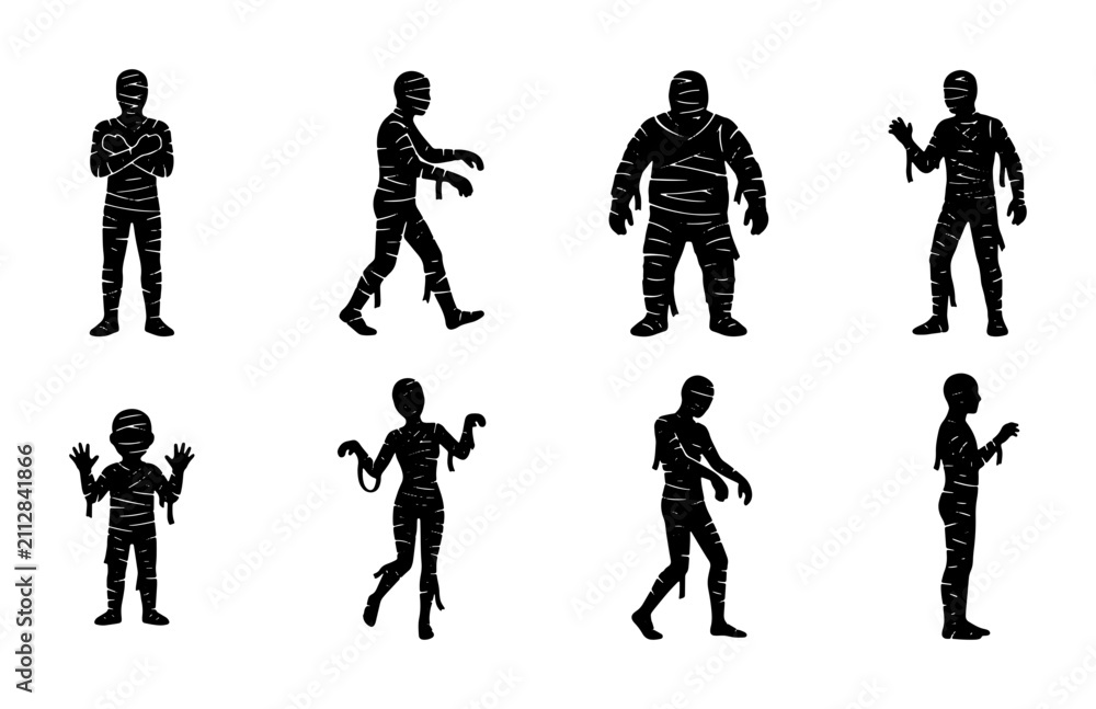 Obraz premium Mummy Vector Icons Set: Spooky Halloween Characters, Horror Figures, Undead Silhouettes