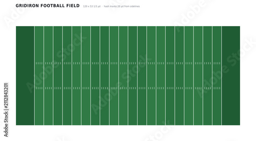 American Gridiron Football Field Diagram with Yard Lines and Hash Marks