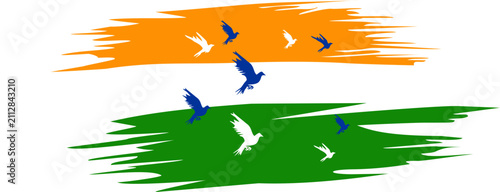 Indian Flag with brush stroke color design with pigeons