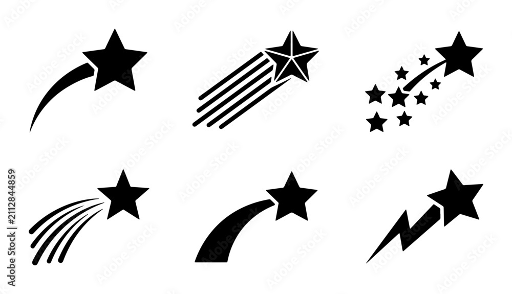 Fototapeta premium Shooting Star Icons, Vector Set: Celestial, Cosmic, Space, Astronomy, Celebration, Wishes