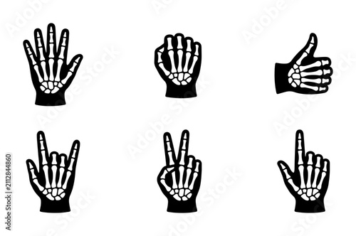 Canvastavla Skeleton Hand Gestures, Bone Anatomy Icons, Medical Symbol Set, Halloween Vector