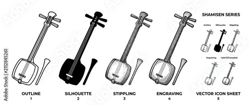 Bild auf Leinwand Traditional String Instrument Collection Set