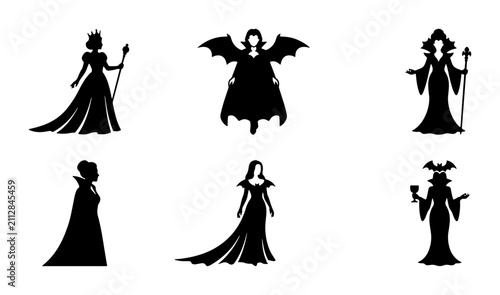 Fotografie Gothic Villain Women Silhouettes, Dark Fantasy Queens, Witch Icons, Vampire Figu