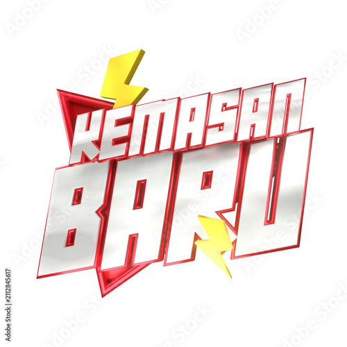 3D New Packaging Promotional Badge Animation with Bold White Typography on Glossy Red Label, Retail Product Launch Marketing Banner, Seamless 4K Loop