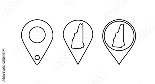Cuadro en lienzo Map marker icons with new hampshire shape black line art on white