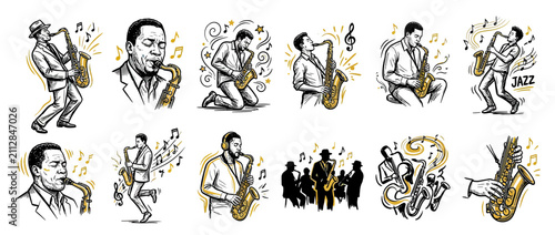 Konstfotografi Vintage Jazz Musicians Playing Saxophone Illustrations
