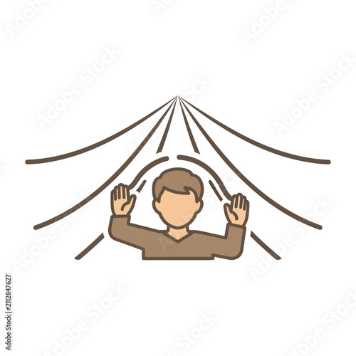 Boy under protective barrier shield icon vector illustration showing safety shelter wind protection