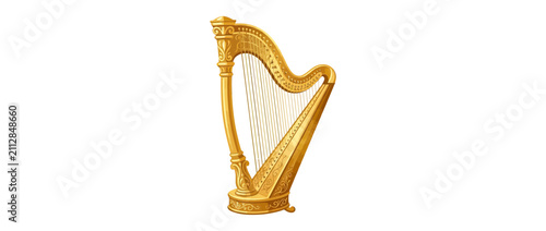Golden orchestral stringed instrument isolated on white background