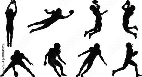 Принти на полотні American Football Player Silhouette Collection Vector Set with Catching, Diving,