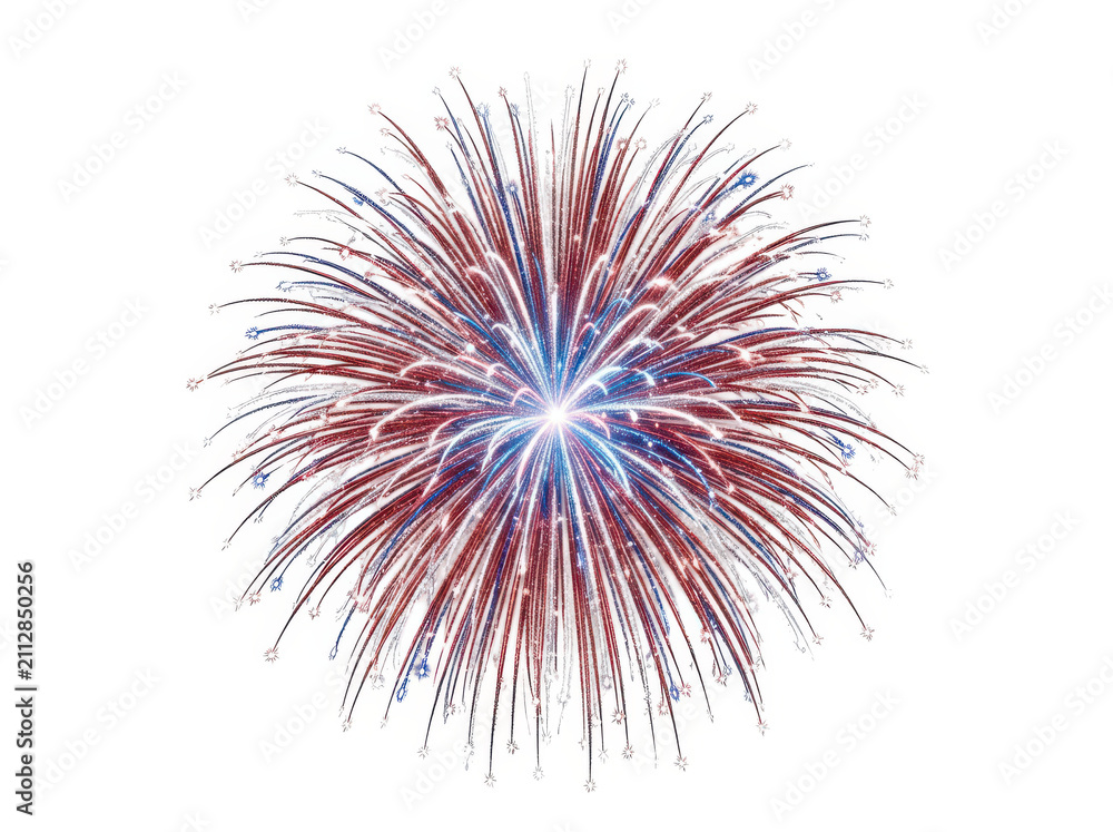 Obraz premium Bright red and blue firework explosion burst in the night sky for celebration