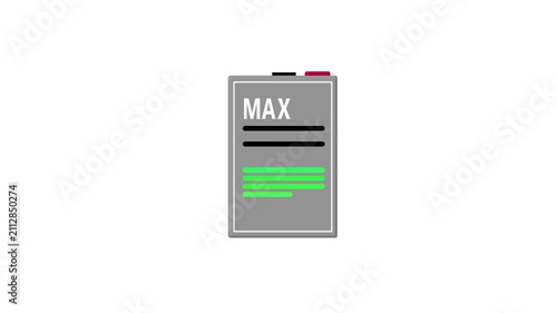 Digital battery level indicator animation with max and min capacity status bars for UI and technical interface  4k Video.