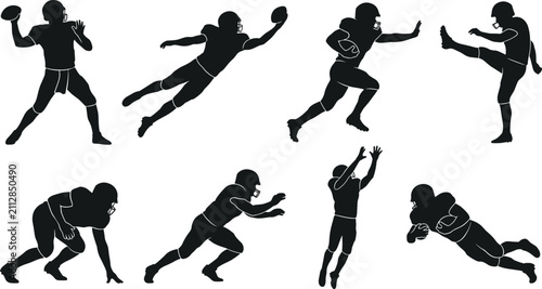 Fotografía American Football Player Silhouette Collection Vector Set with Quarterback, Runn