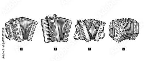 Canvas Print Vintage Accordions Collection Sketch Illustration