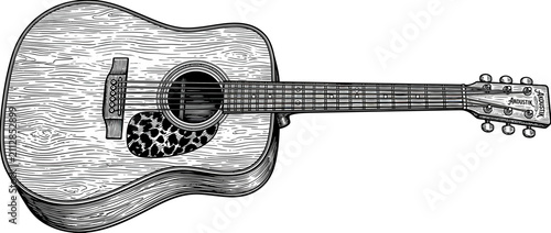 Cuadro en lienzo Vintage Acoustic Guitar Sketch, Musical Instrument Illustration