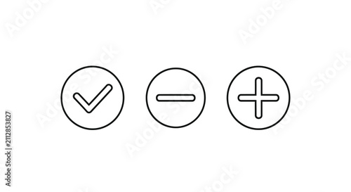 Fotografie Checkmark dash and plus sign icons linear style on white background
