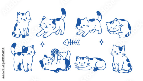 Cuadro en lienzo Cats doodle set hand drawn cartoon vector illustration