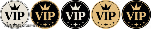 Foto Vip luxury membership labels with crown symbols for premium status and exclusive club