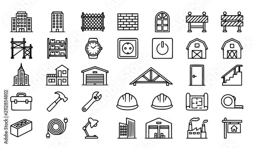 Modern Thin Line Building Construction and Real Estate Outline Icon Pack Vector Collection