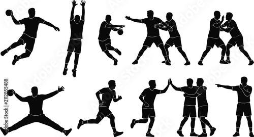 фотографія Handball Player Silhouette Collection Vector Set with Jump Shots, Passing, Defen