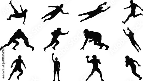 Canvastavla Multi Sport Athlete Silhouette Collection Vector Set with American Football, Wre
