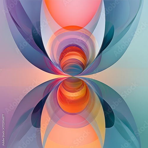Abstract Art of Color and Form: A mesmerizing abstract composition featuring concentric rings and flowing shapes in a vibrant spectrum of warm and cool tones, creating a sense of depth and harmony.