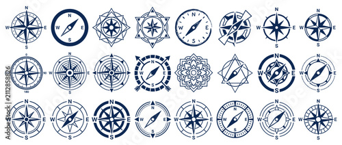 Obraz na płótnie Collection of Vintage Compass Rose Navigation Symbols
