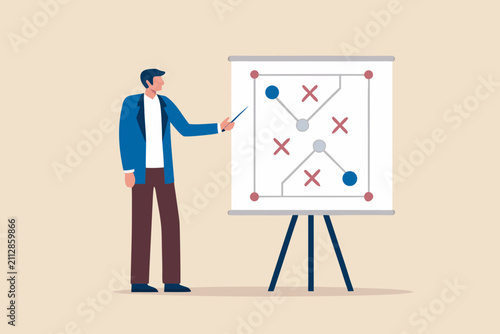 Foto businessman presenting strategy on flip chart flat vector presentation tactic pl