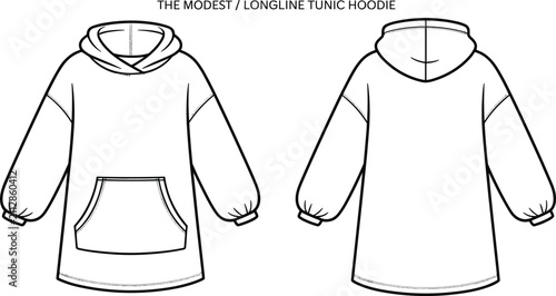 Cuadro en lienzo Stylish longline tunic hoodie with drop shoulders and kangaroo pocket a comforta