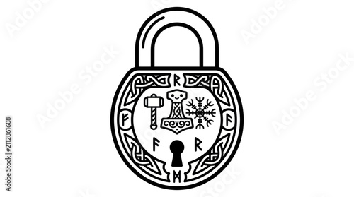 Norse Rune Lock with Hammer and Snowflake Symbol