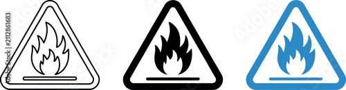 Konstfotografi Fire hazard warning sign set in outline solid and color style for safety reporting