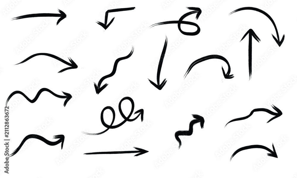 Fototapeta premium Black hand drawn doodle arrows collection, sketch vector set