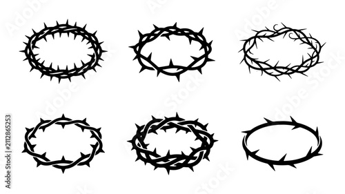 Thorn Crown Vector Icons Set, Religious Symbol Graphics, Christian Symbolism, Passion of Christ Elements