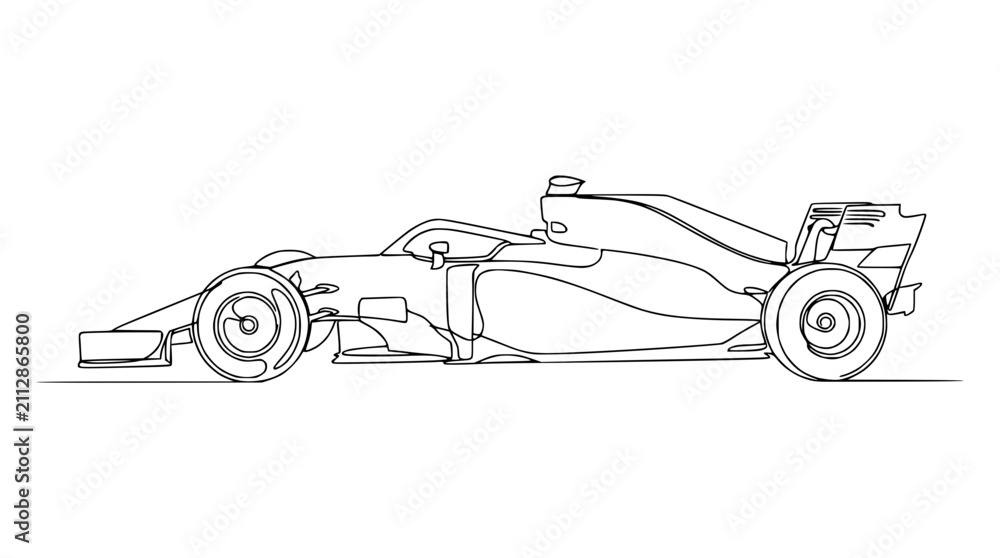 Fototapeta premium Formula 1 race car line art, minimalist drawing, isolated on white background
