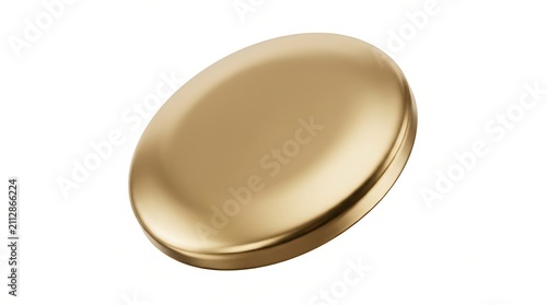 A smooth and shiny golden metallic token floating on a clean white background, showcasing its sleek and polished surface