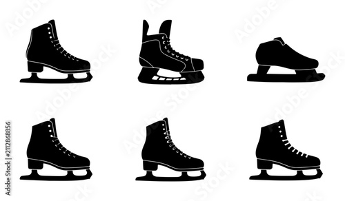 Photography Ice Skate Icons Set, Figure Skating Boots Collection, Winter Sport Footwear Vect