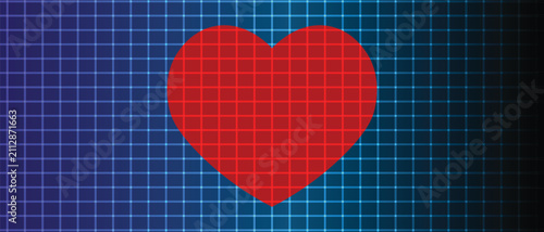 Red Heart Icon Over Glowing Blue Digital Grid Background Vector