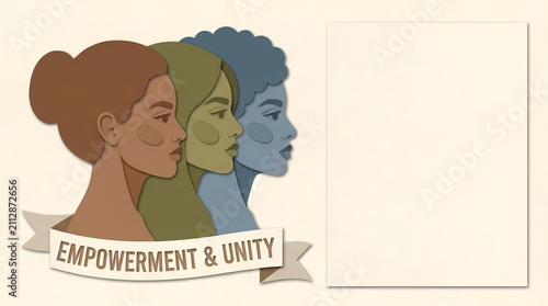 Diverse women profiles with empowerment and unity banner.
