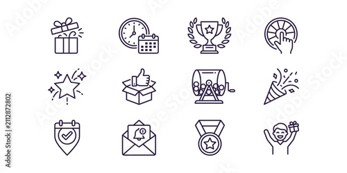 Set of line icons representing sweepstakes and lottery game elements.