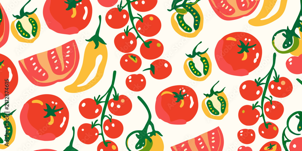 Obraz premium colorful tomato pattern on white background vegetable fruit red yellow green illustration vector