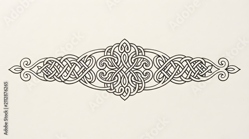 Symmetrical celtic knotwork flourish. Decorative vintage border element for elegant design.