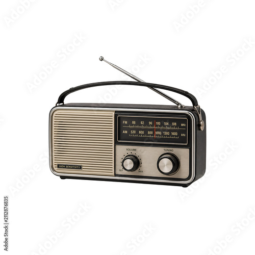 Portable vintage radio isolated retro broadcasting device with classic analog tuner for nostalgic audio entertainment