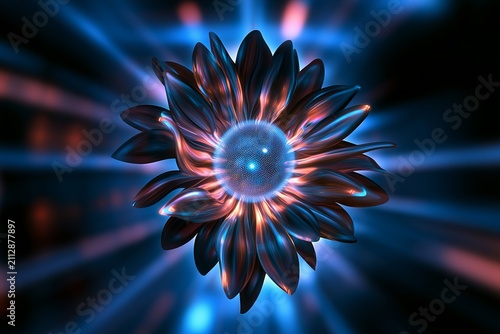 Stylized flower with blue neon glow.

